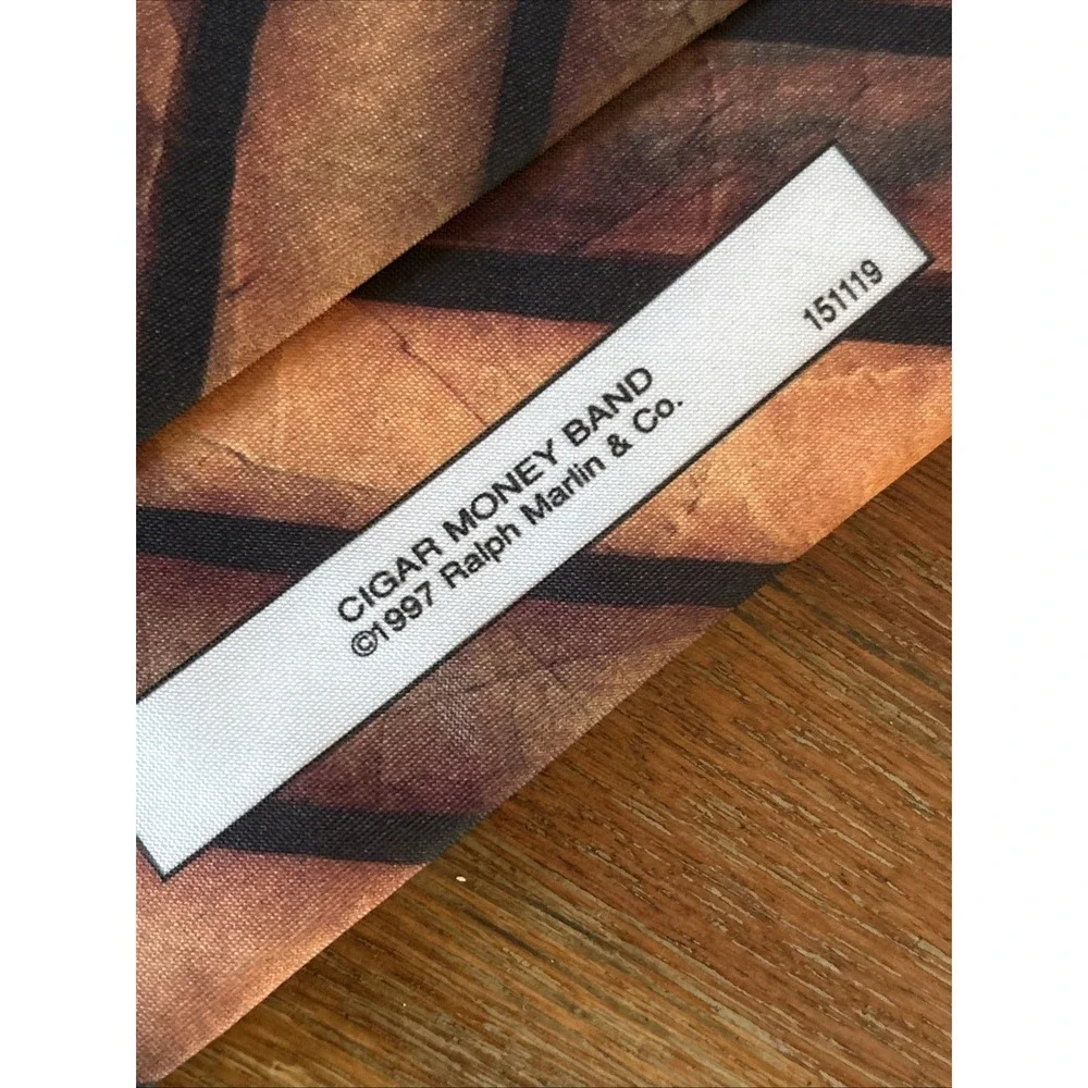 Vintage Ralph Marlin‎ 1997 Cigar Money Band Brown and Yellow Tie